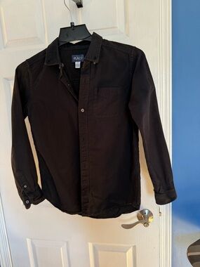 The Children’s Place Black Button-Down Shirt with Contrast Label